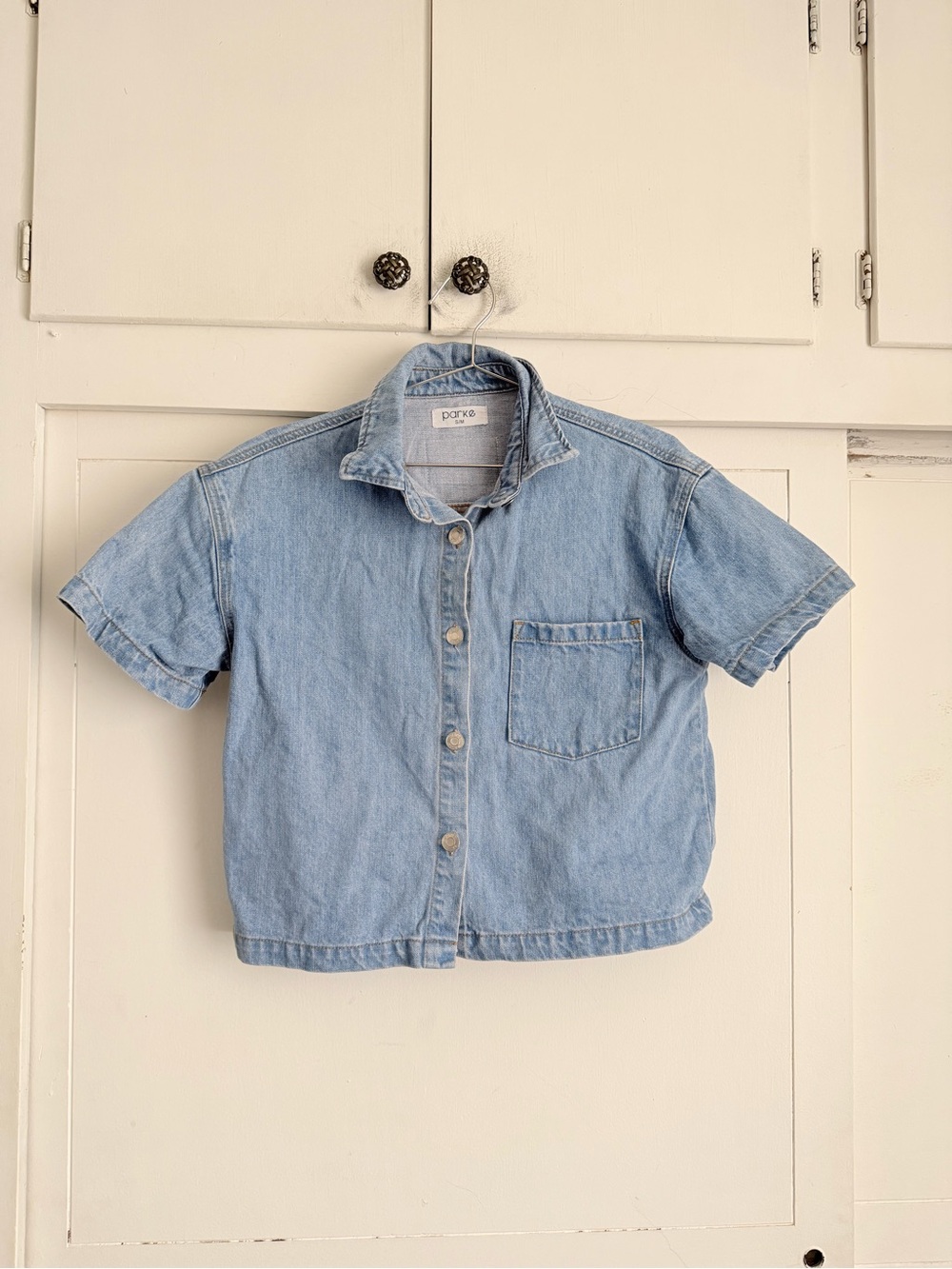 Parke Cropped Short Sleeve Denim Shirt - Vintage Wash